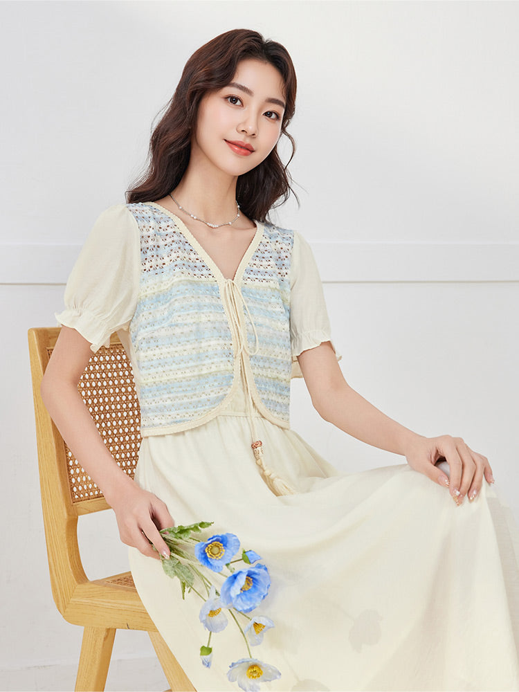2025 夏の新しい韓国版文芸女性気質偽二つのデザイン通勤連衣中スカート