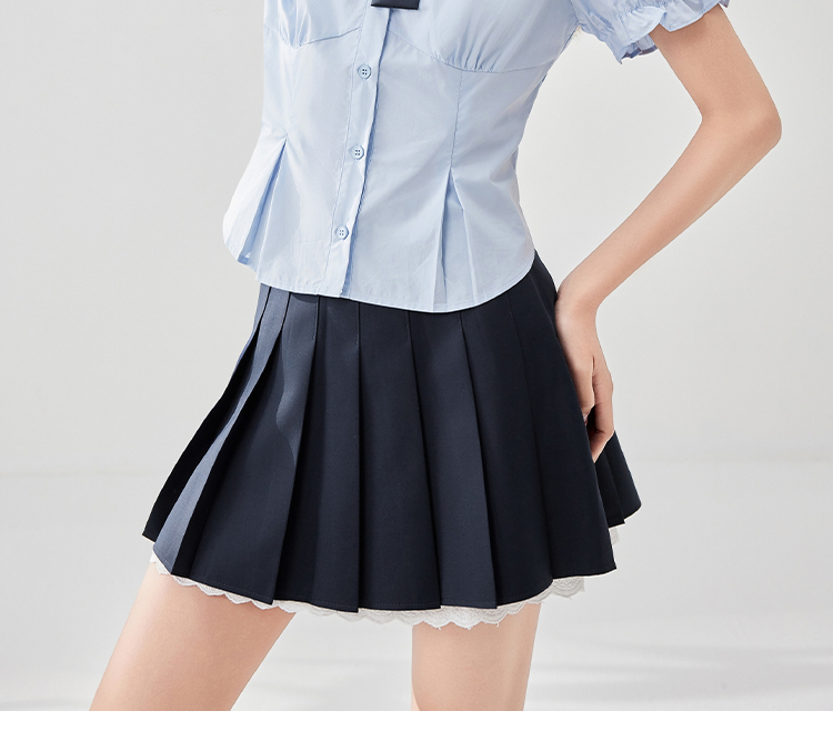 2025 夏の新しい青い学院風の 2 セットのファッション上着半身スカートのセットを着る