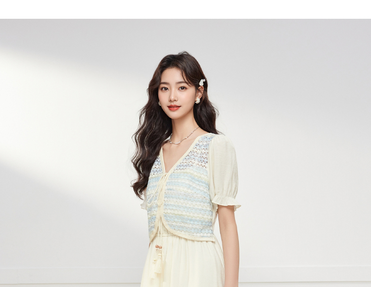 2025 夏の新しい韓国版文芸女性気質偽二つのデザイン通勤連衣中スカート