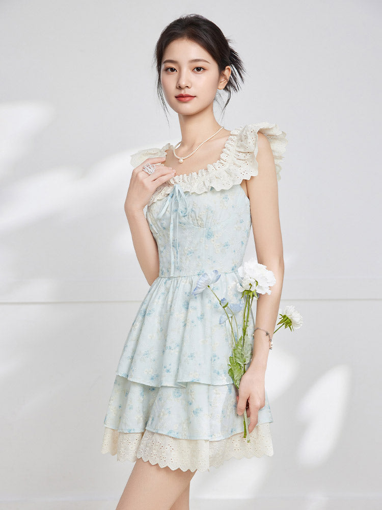 ワンピース 2025 夏の新しいフランスの純粋な欲望少女風の花柄の年齢を下げる気質のストラップスカート