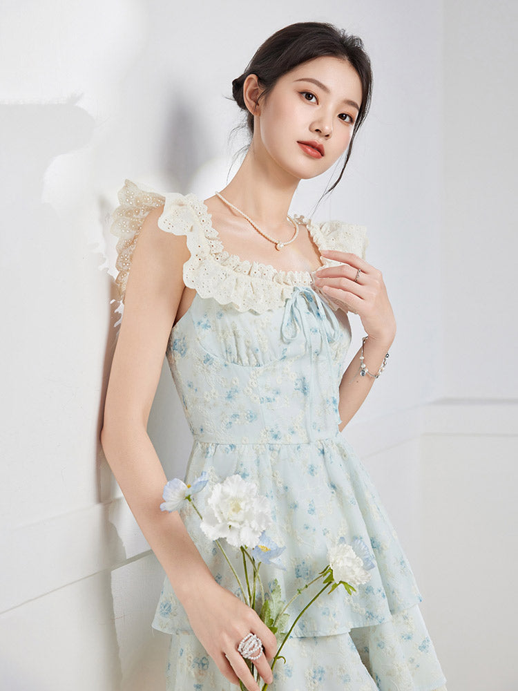 ワンピース 2025 夏の新しいフランスの純粋な欲望少女風の花柄の年齢を下げる気質のストラップスカート