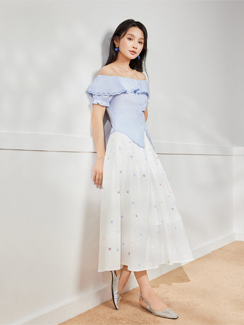 2025 夏の新しいファッション波点半身スカート女性の中で長い腰が痩せている白いスカート
