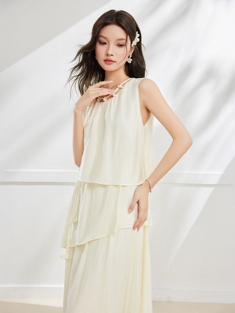 ワンピース 2025 夏の新しいフレンチロマンチックな女性の休暇風デザイン感ベストロングスカート