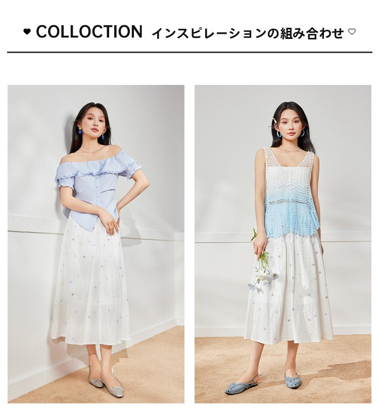 2025 夏の新しいファッション波点半身スカート女性の中で長い腰が痩せている白いスカート